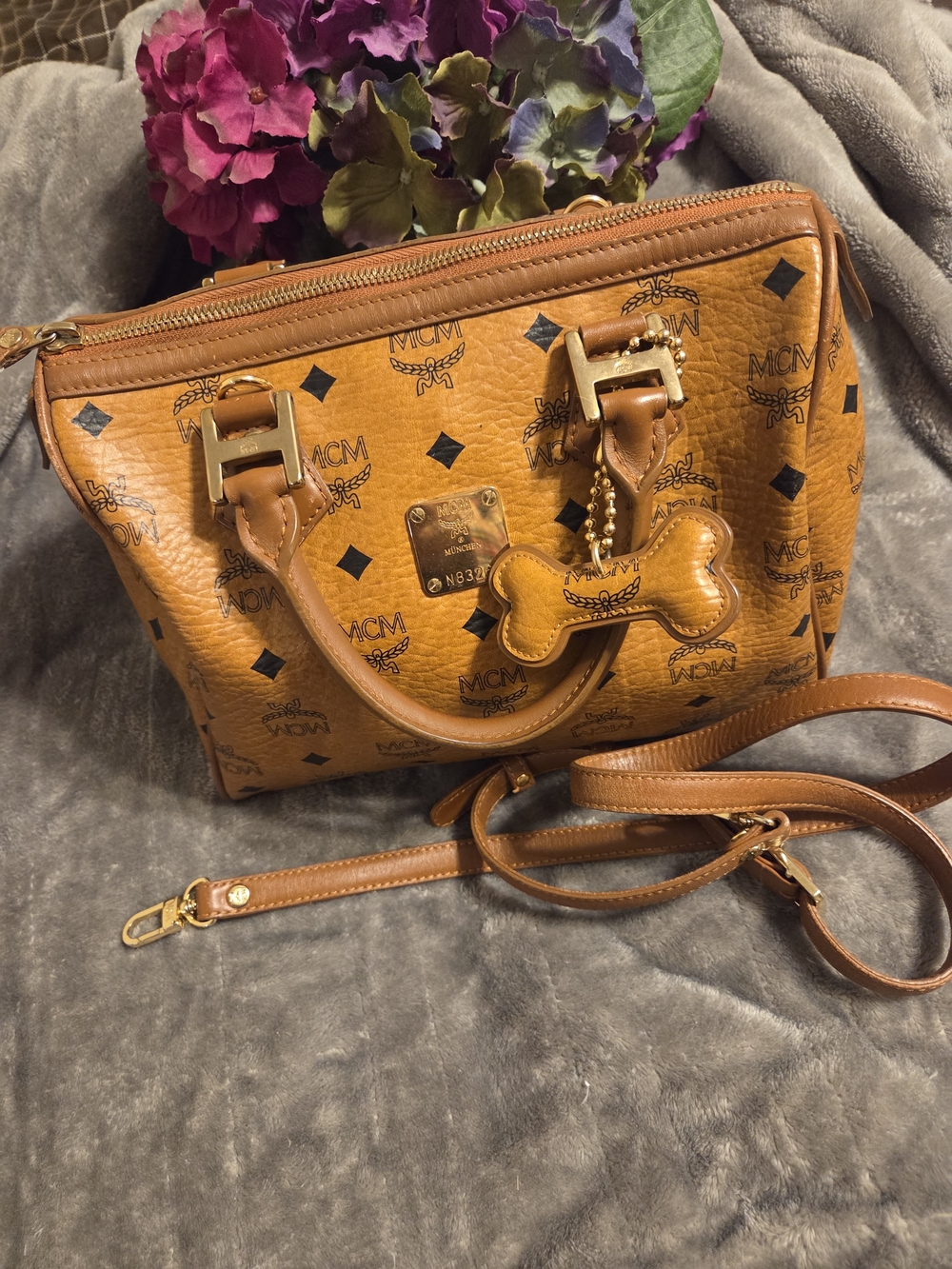 MCM Cognac Visetos Small Satchel Bag - Cognac